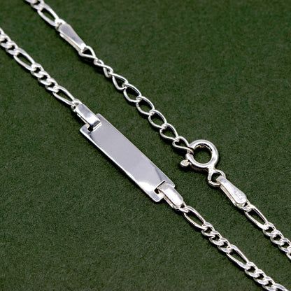 Sterling Silver Figaro Chain ID Bracelet 7"
