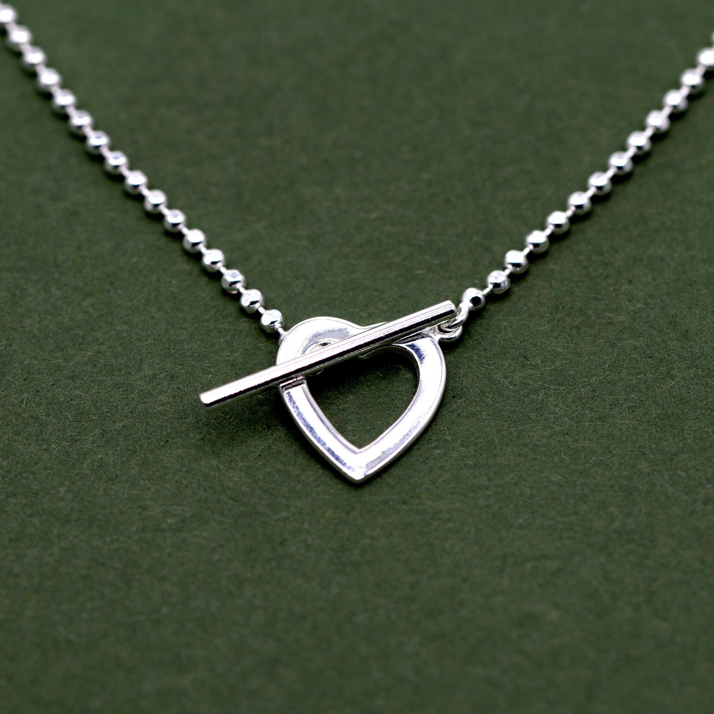 Sterling Silver 16" Heart and T-Bar Necklace