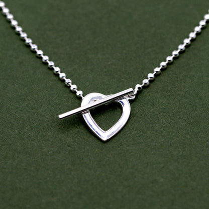 Sterling Silver 16" Heart and T-Bar Necklace