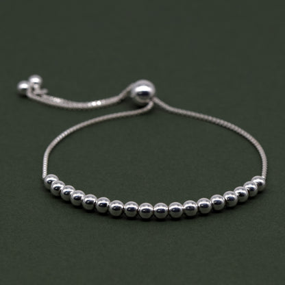 Sterling Silver Adjustable 4mm Beaded Slider Bracelet