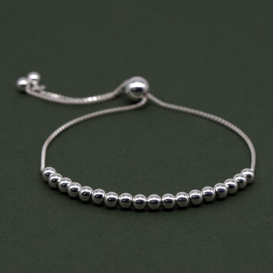 Sterling Silver Adjustable 4mm Beaded Slider Bracelet