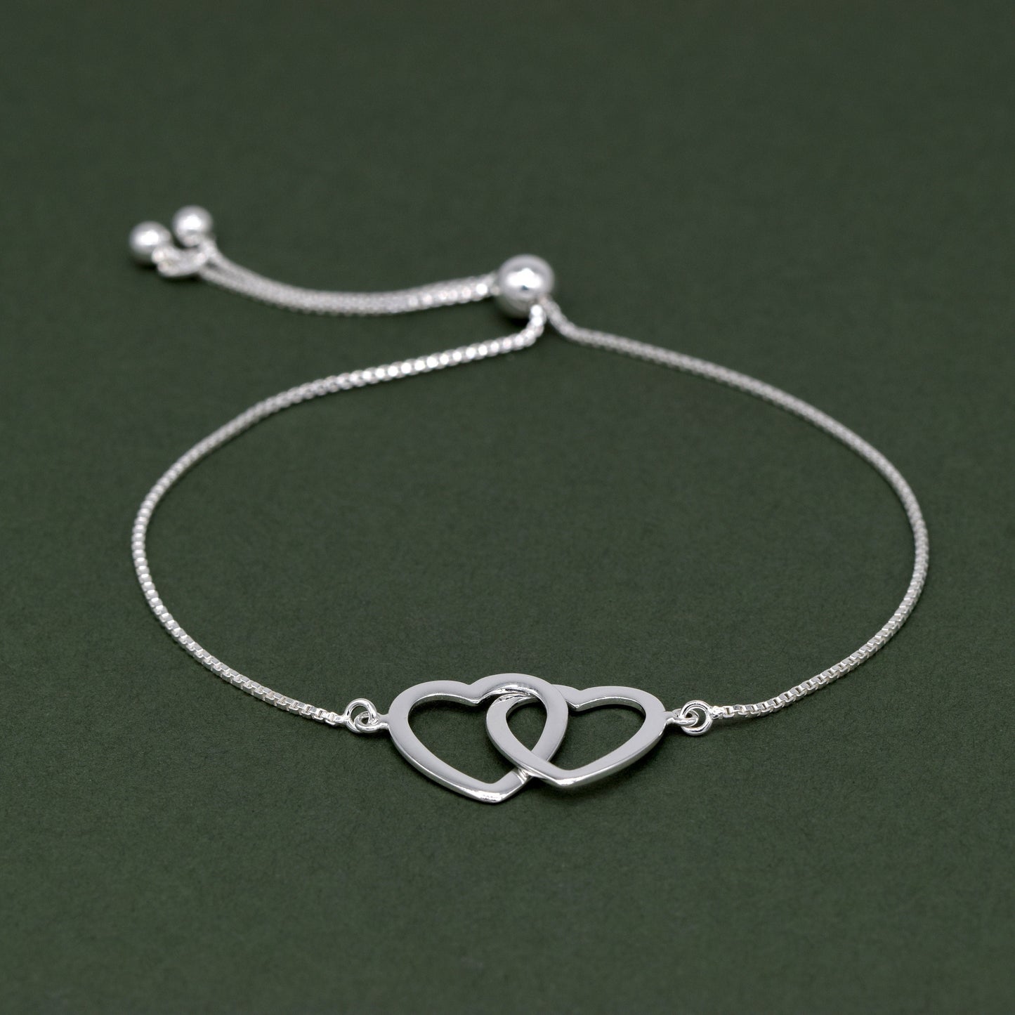 Sterling Silver Twin Hearts Adjustable Slider Bracelet