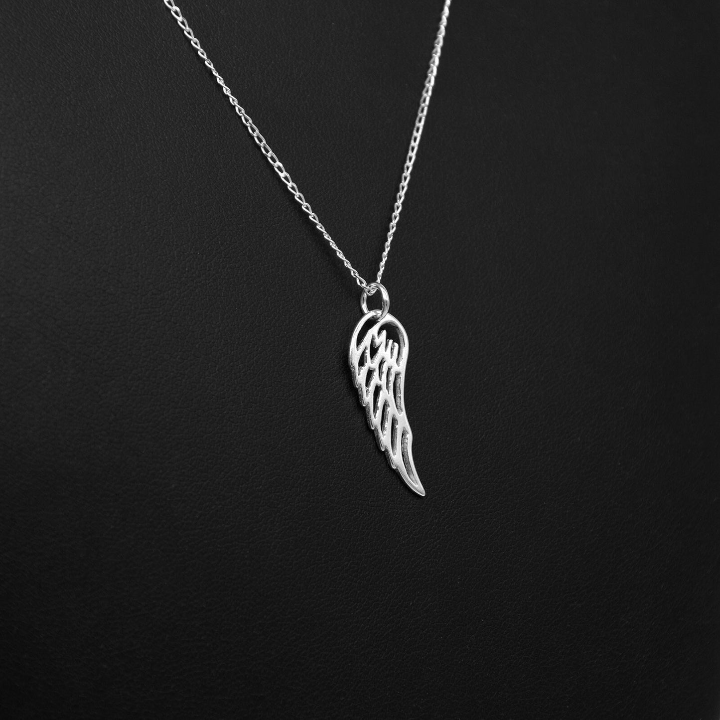 Sterling Silver Wing Pendant Necklace on Curb Chain