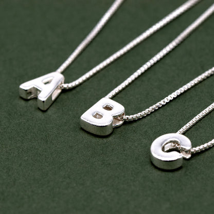 Sterling Silver Initial Charm Necklace on 14"-18" Box Chain