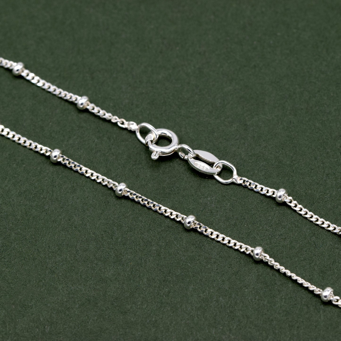 Sterling Silver 1.2mm Satellite Ball Beaded Curb Chain Bracelet