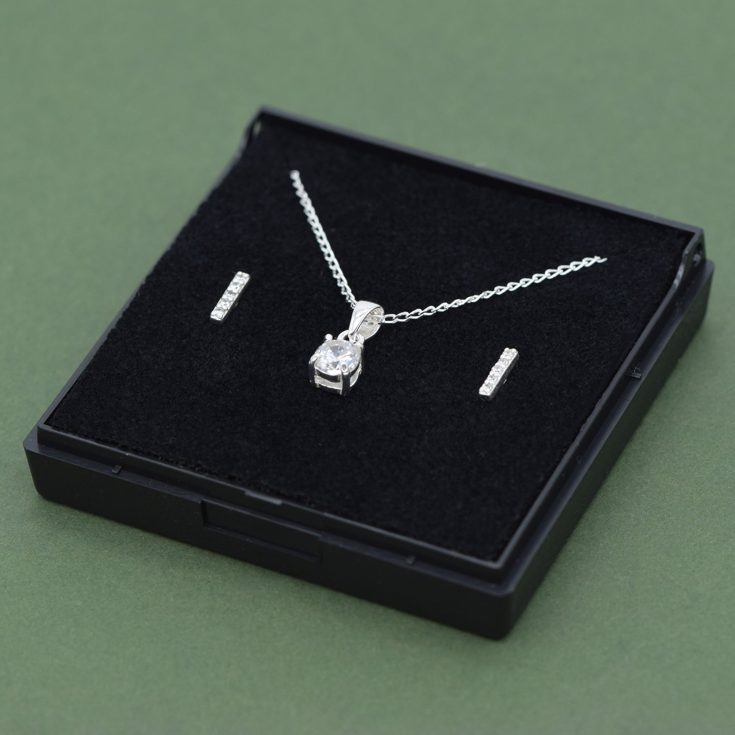 Sterling Silver Cubic Zircona Necklace & Earrings Gift Set