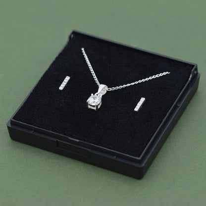 Sterling Silver Cubic Zircona Necklace & Earrings Gift Set
