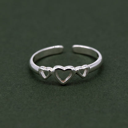 Sterling Silver Triple Heart Toe/Adjustable Ring