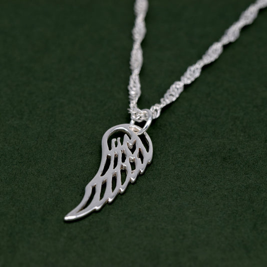 Sterling Silver Wing Pendant Necklace on Singapore Chain