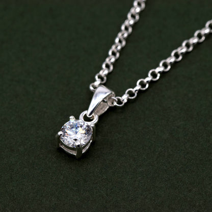 Sterling Silver Cubic Zirconia Round Pendant Necklace on Rolo Chain