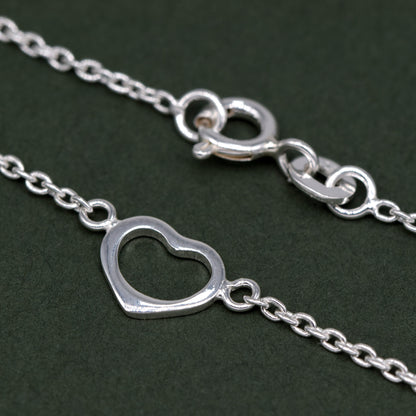 Sterling Silver 10" Open Heart Rolo Chain Anklet