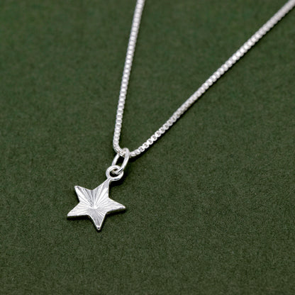 Sterling Diamond Cut Fluted Star Pendant Necklace on Box Chain