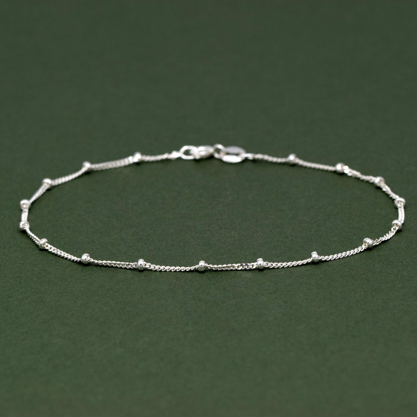 Sterling Silver 1.2mm Satellite Ball Beaded Curb Chain Bracelet