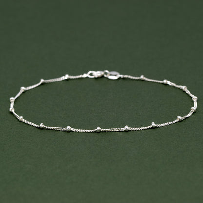 Sterling Silver 1.2mm Satellite Ball Beaded Curb Chain Bracelet
