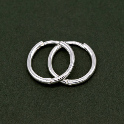 Sterling Silver 10, 14, 18mm Round Ear Huggie Hoop Earrings