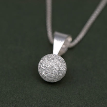 Sterling Silver Frosted Ball Pendant Necklace on Box Chain