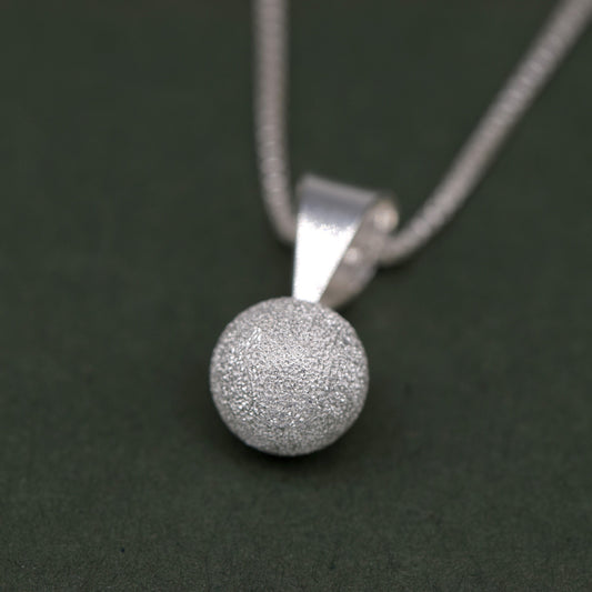 Sterling Silver Frosted Ball Pendant Necklace on Box Chain