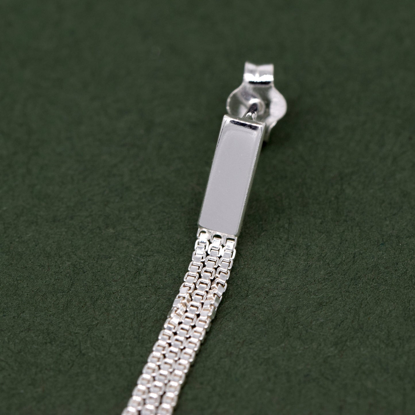 Sterling Silver Box Chain Tassel Chandelier Earring Studs 37mm