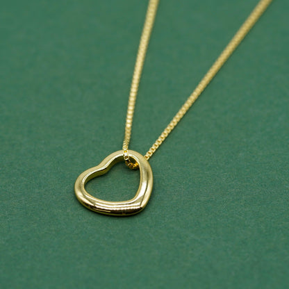 Gold Plated Sterling Silver Open Heart Pendant Necklace on Box Chain