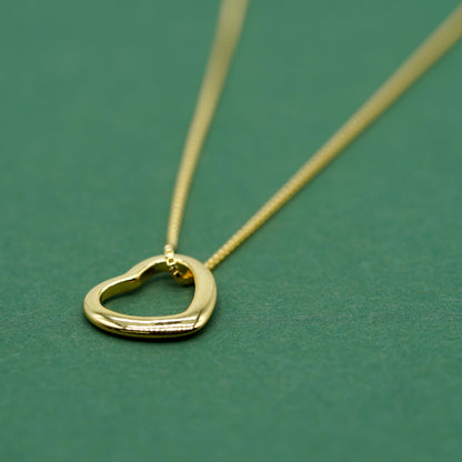 Gold Plated Sterling Silver Open Heart Pendant Necklace on Box Chain
