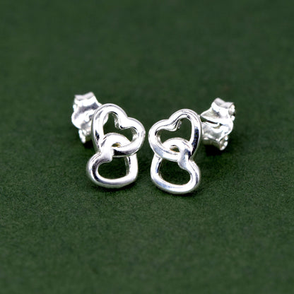 Sterling Silver Double Open Heart Stud Earrings