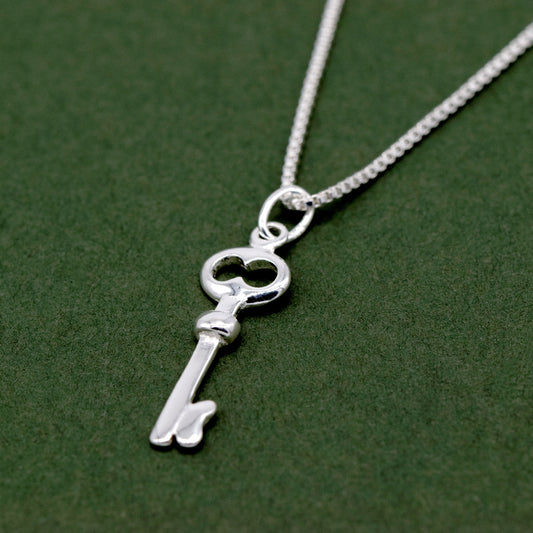 Sterling Silver Key Pendant Necklace on Box Chain
