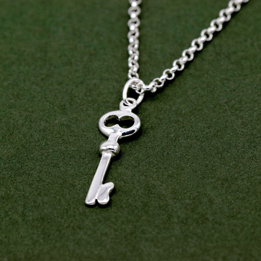 Sterling Silver Key Pendant Necklace on Rolo Chain
