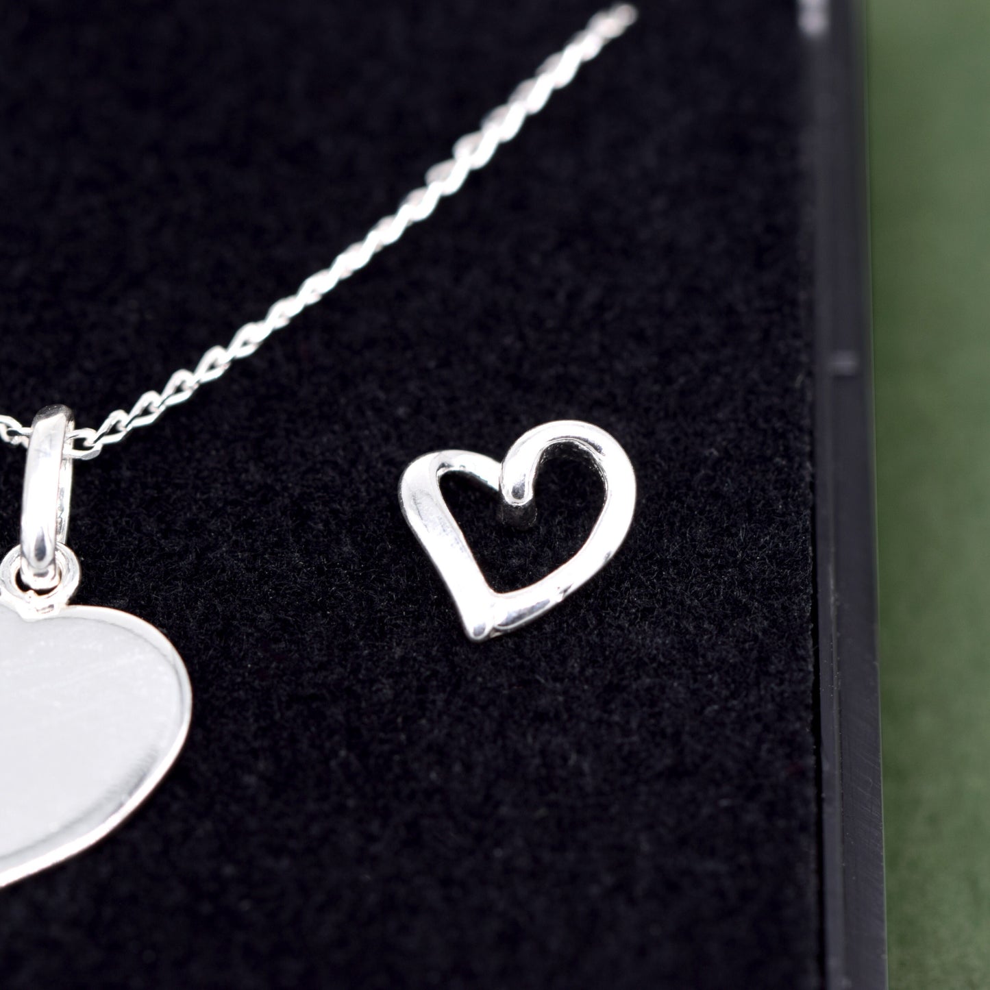 Sterling Silver Flat Heart Necklace & Open Earring Set in Gift Box