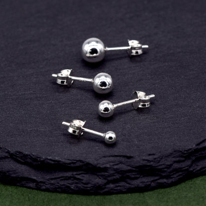 Sterling Silver 3,4,5,6mm Polished Ball Stud Earrings