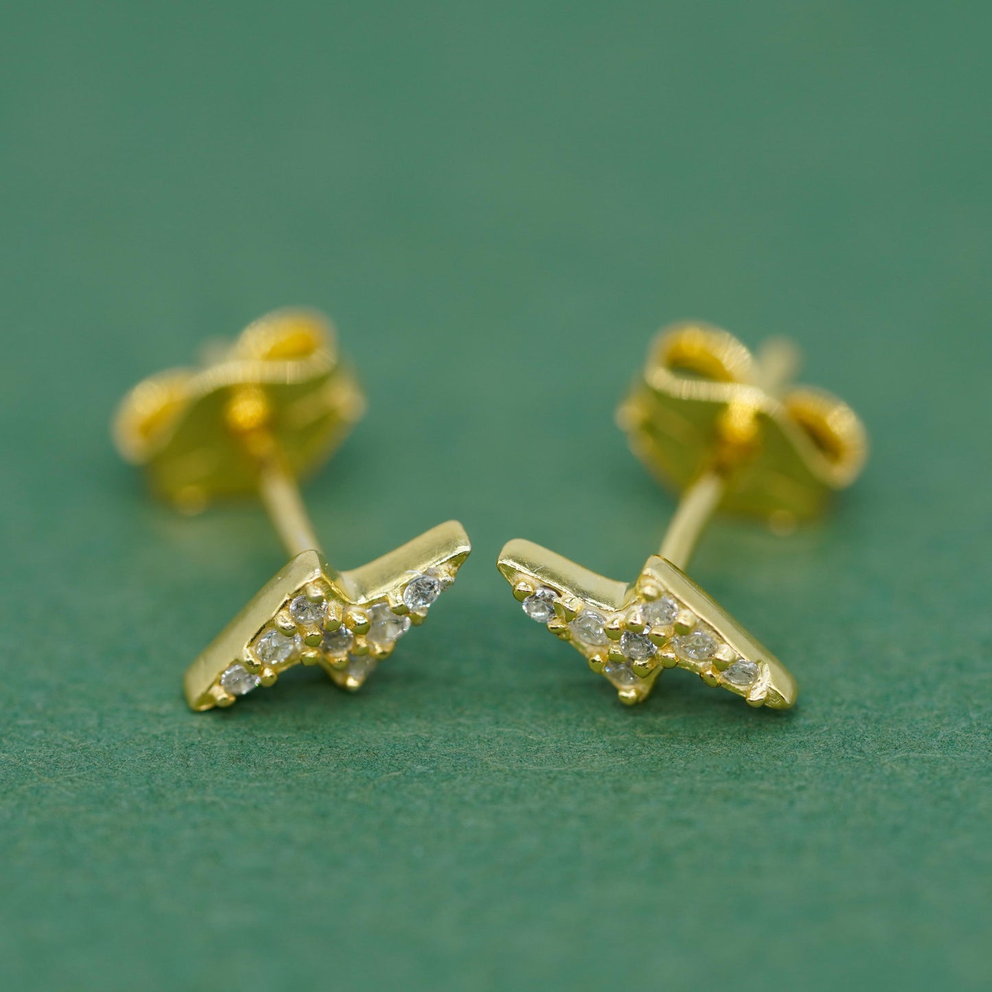 Gold Plated Sterling Silver 7.8mm Cubic Zirconia Lighting Bolt Stud Earrings