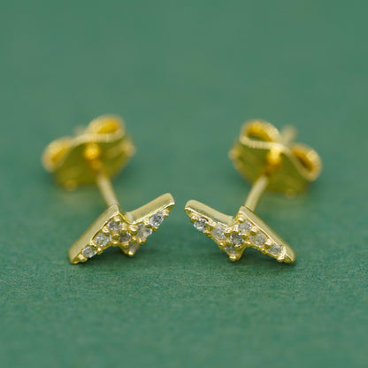 Gold Plated Sterling Silver 7.8mm Cubic Zirconia Lighting Bolt Stud Earrings