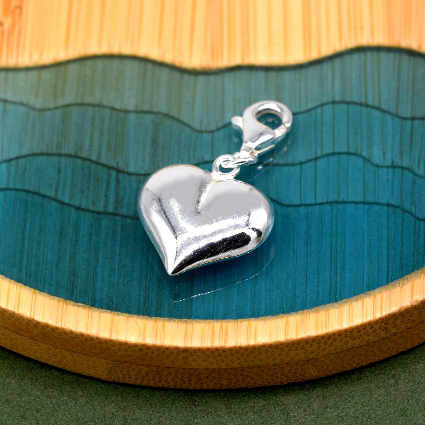 Sterling Silver Puffed Heart Charm with Lobster Clasp
