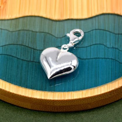 Sterling Silver Puffed Heart Charm with Lobster Clasp