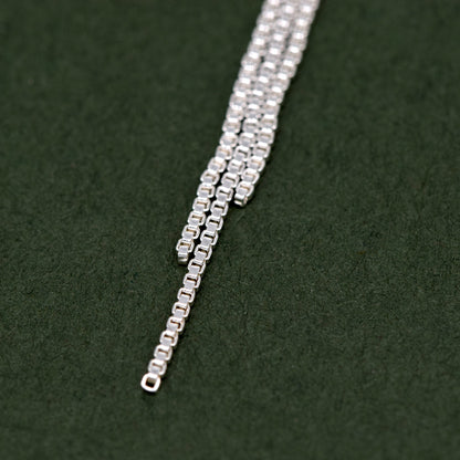Sterling Silver Box Chain Tassel Chandelier Earring Studs 37mm