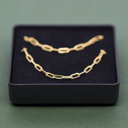 Gold Plated Sterling Silver 2.7mm Paperclip Chain Bracelet and Necklace Set