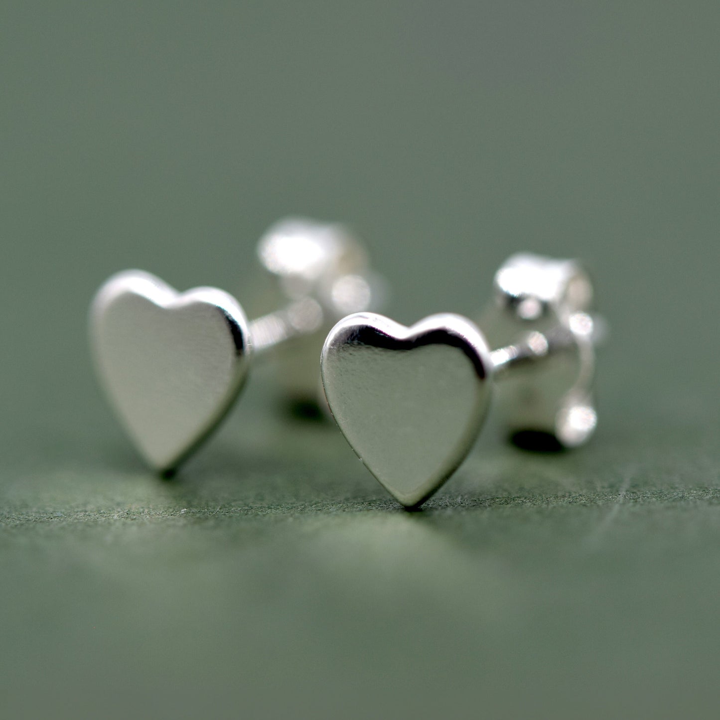 Sterling Silver Flat Heart Stud Earrings