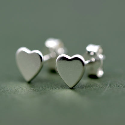 Sterling Silver Flat Heart Stud Earrings