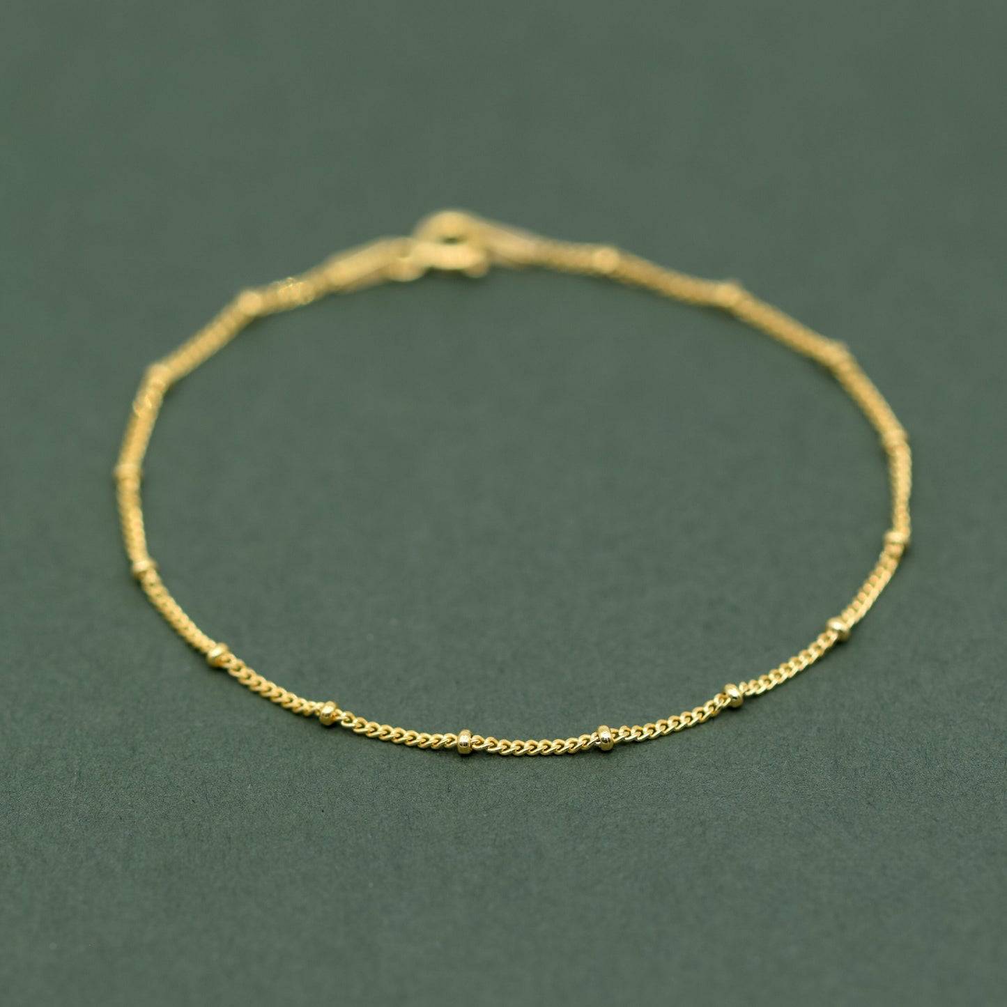 Gold Plated Sterling Silver Satellite Beaded Curb Chain Anklet