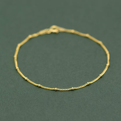 Gold Plated Sterling Silver Satellite Beaded Curb Chain Anklet