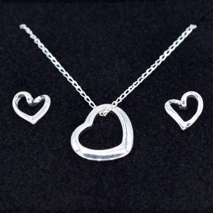 Sterling Silver Floating Heart Necklace & Earring Set in Gift Box