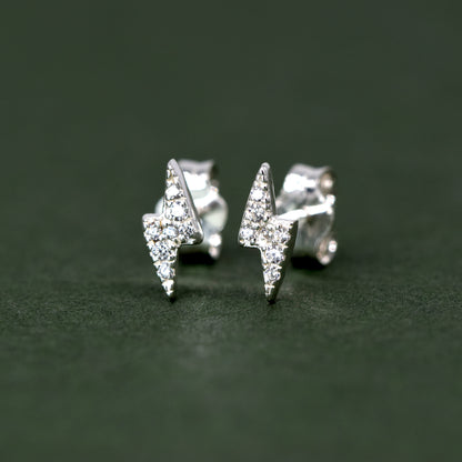Sterling Silver 7.8mm Cubic Zirconia Lighting Bolt Stud Earrings (Butterfly Backed)