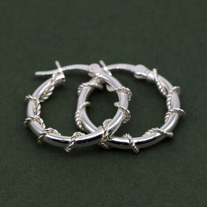 Sterling Silver 20mm Creole Style Twisted Wire Wrapped Hoop Earrings