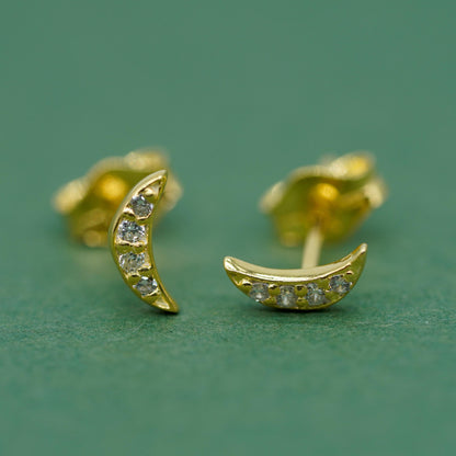 Gold Plated Sterling Silver 7.8mm Cubic Zirconia Crescent Moon Stud Earrings