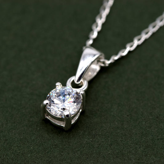 Sterling Silver Cubic Zirconia Round Pendant Necklace