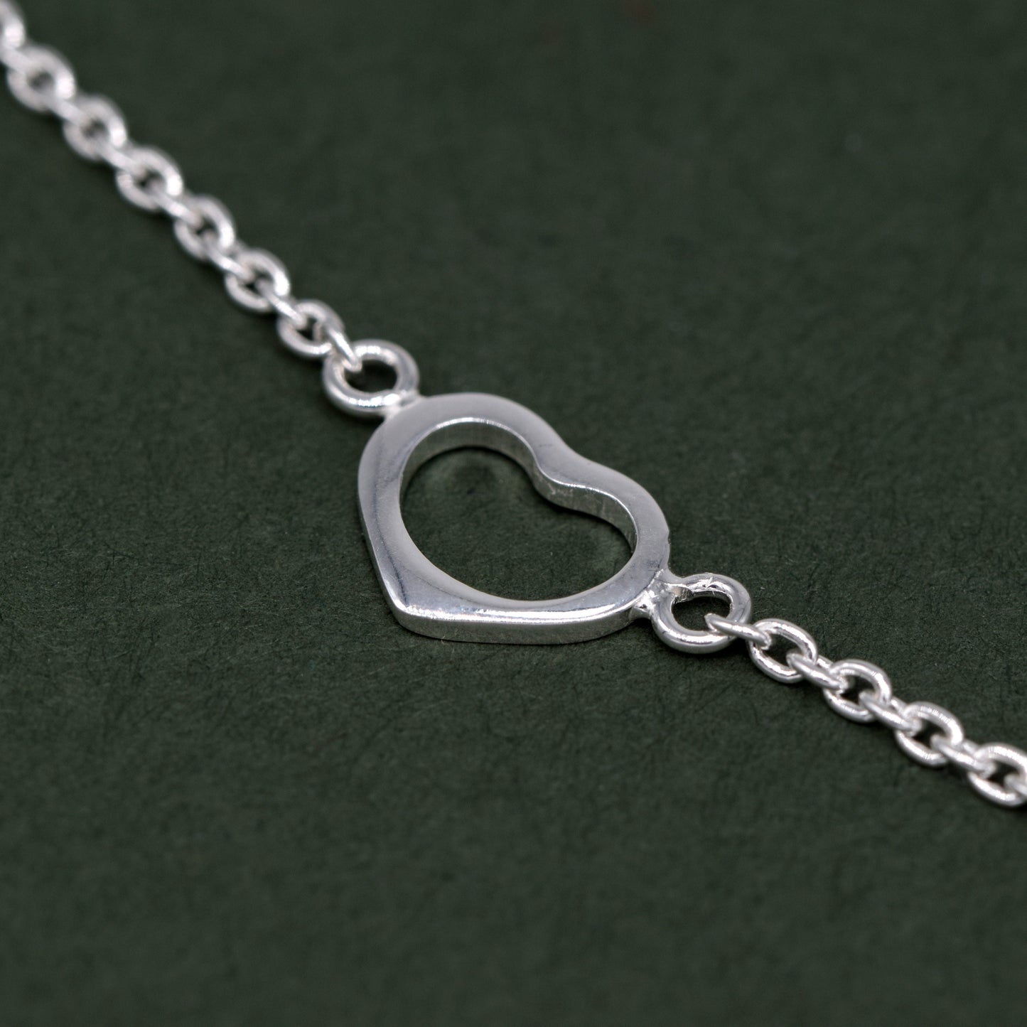 Sterling Silver 10" Open Heart Rolo Chain Anklet