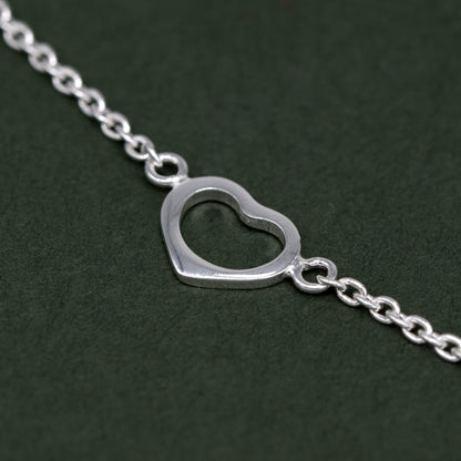Sterling Silver 10" Open Heart Rolo Chain Anklet