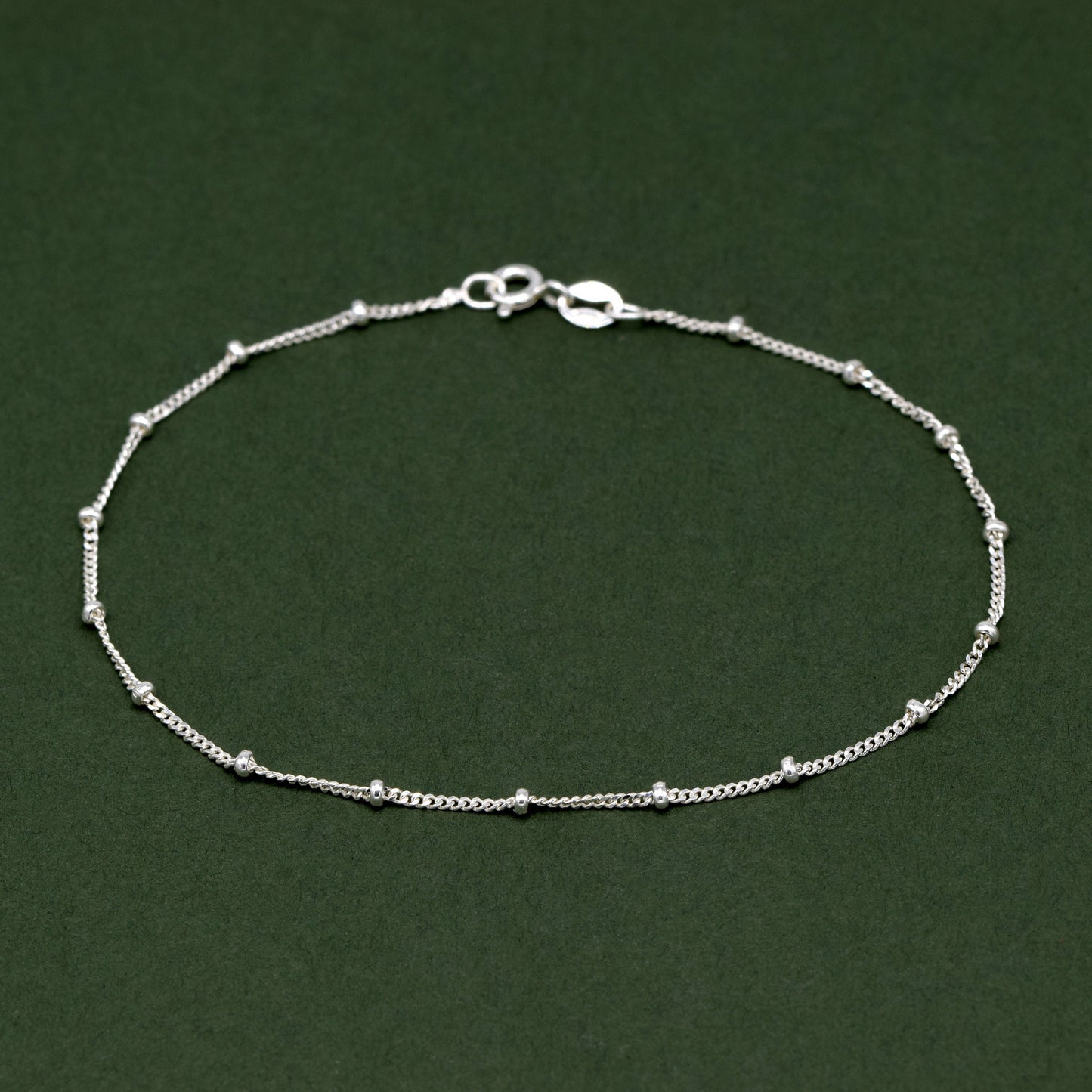 Sterling Silver Satellite Saturn Curb Chain with 2mm Beads Anklet