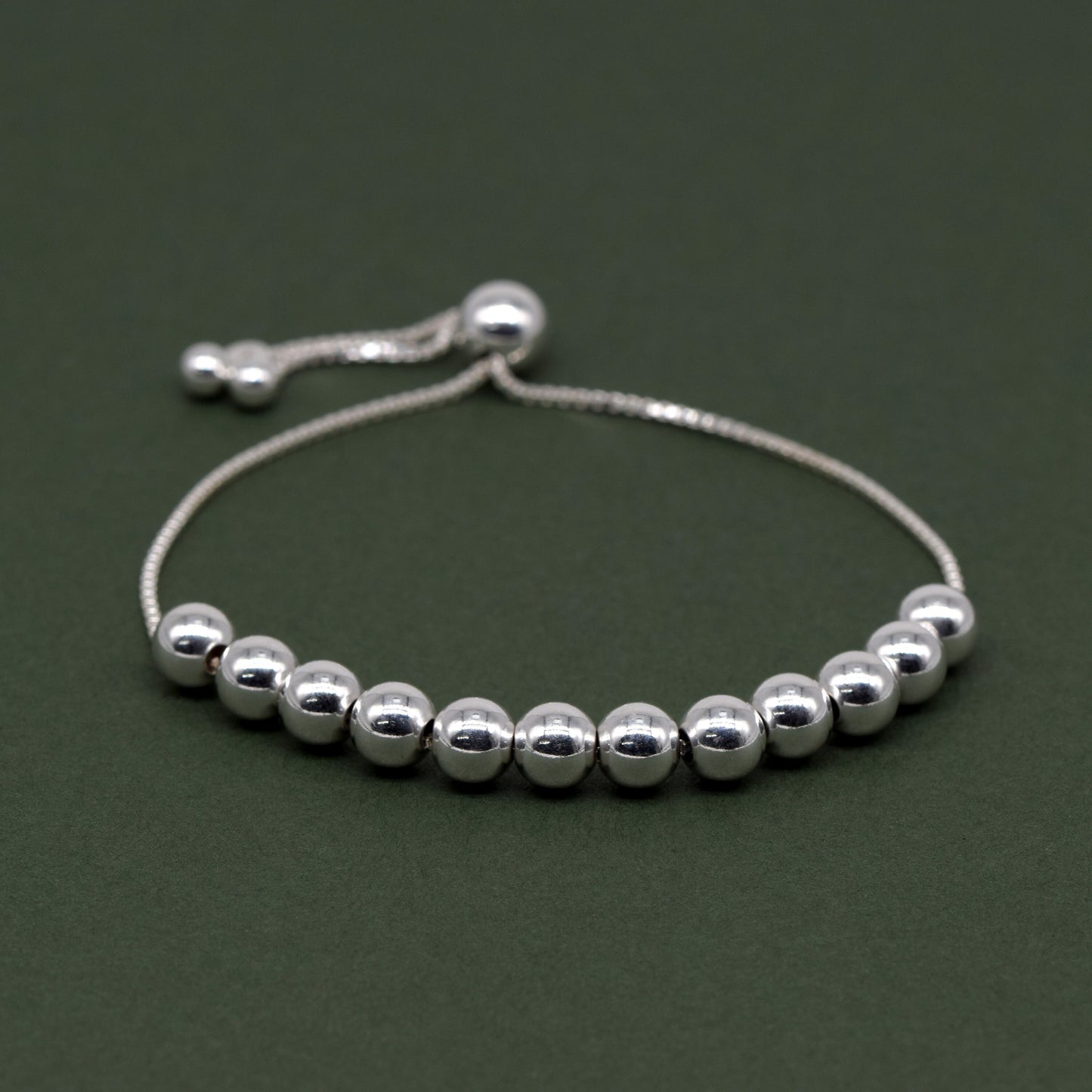Sterling Silver Adjustable 6mm Beaded Slider Bracelet