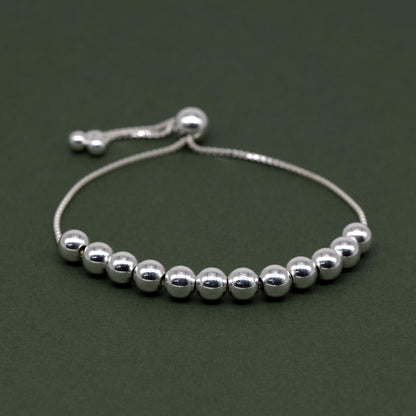 Sterling Silver Adjustable 6mm Beaded Slider Bracelet