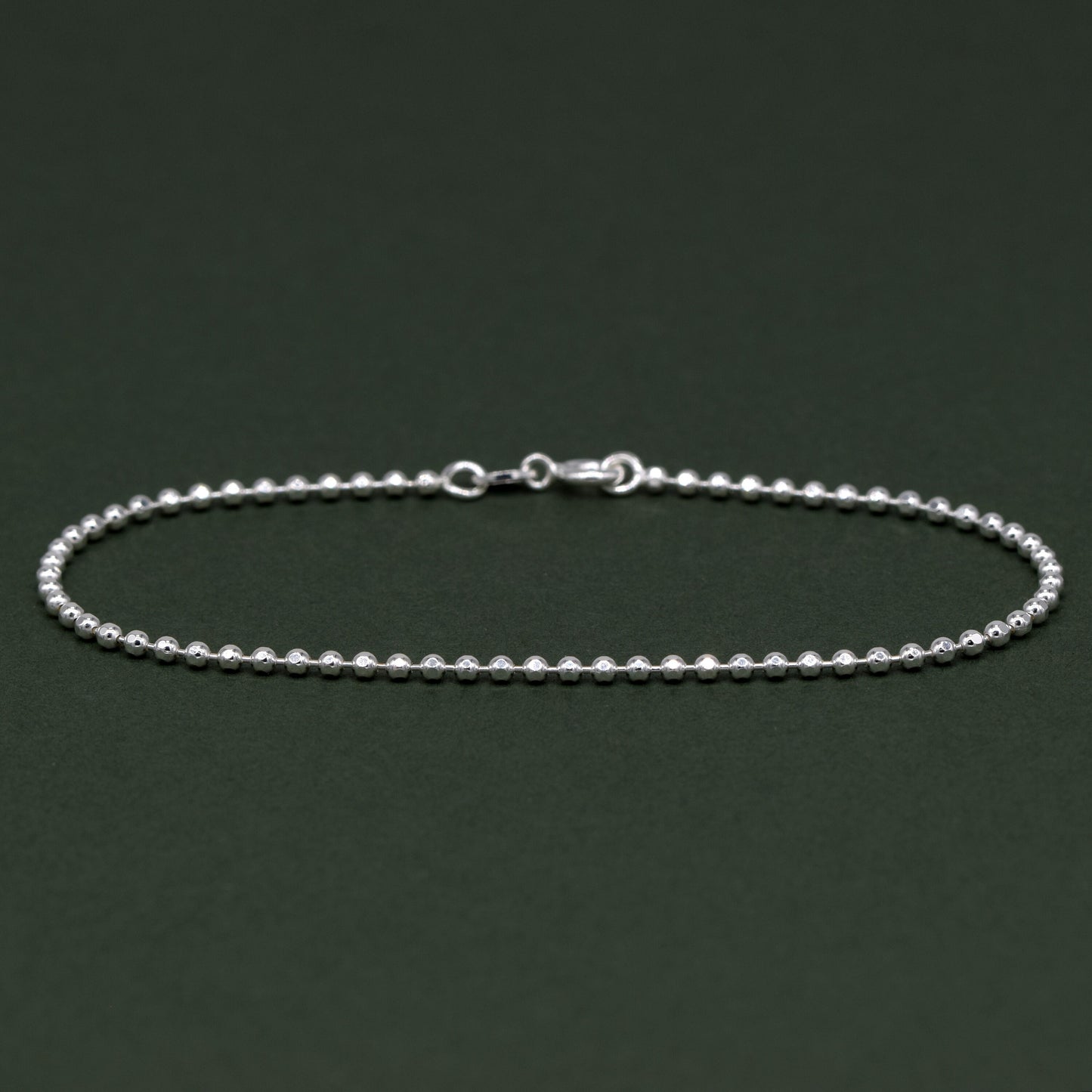 Sterling Silver 2mm Diamond Cut Ball Bead Chain Anklet